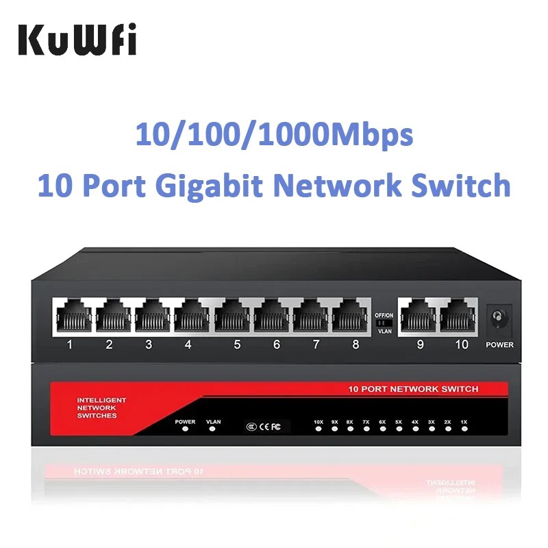 Ethernet Switch 8 Port - KuWFi 10 Port Gigabit Network Switch