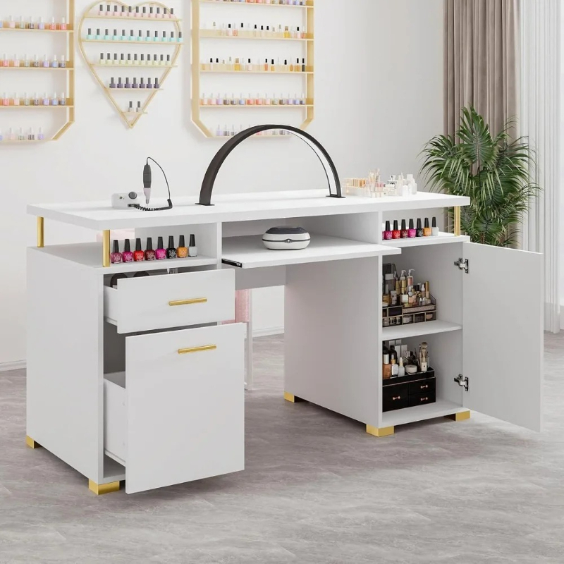 White and Gold Nail Desk for N - Office Tech Furniture recensie en prijs