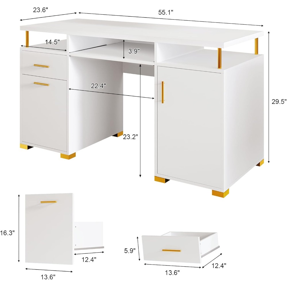 White and Gold Nail Desk for N - Office Tech Furniture recensie en prijs