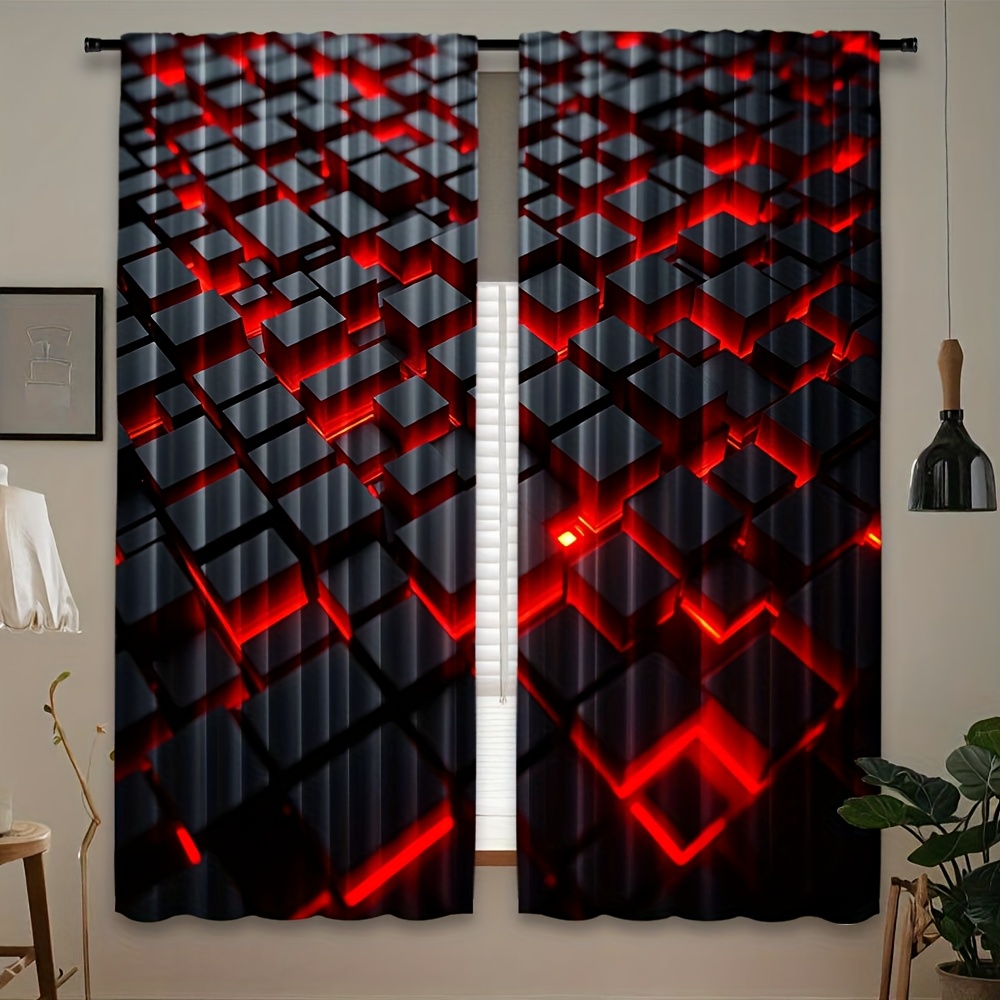 2pcs Geometric Curtains Red Bl - Office Tech Room recensie en prijs