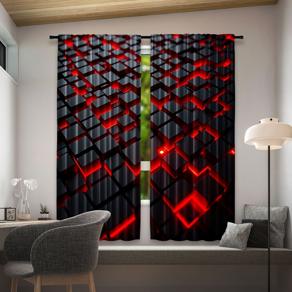 2pcs Geometric Curtains Red Bl - Office Tech Room recensie en prijs