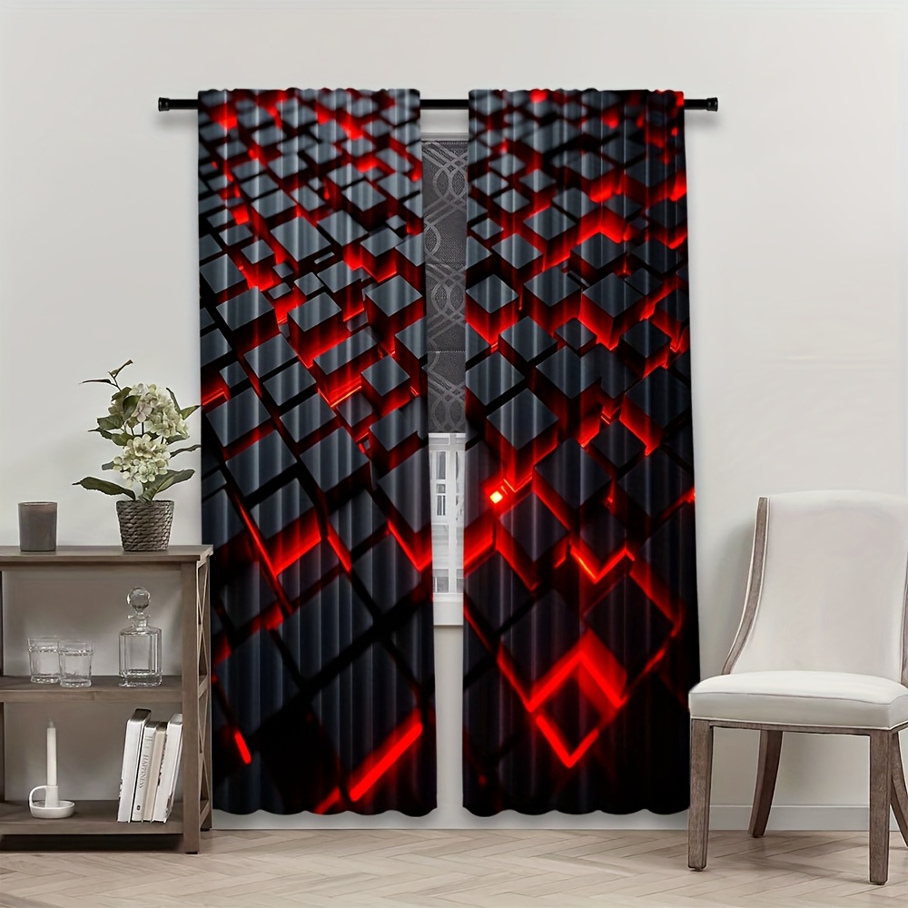 2pcs Geometric Curtains Red Bl - Office Tech Room recensie en prijs